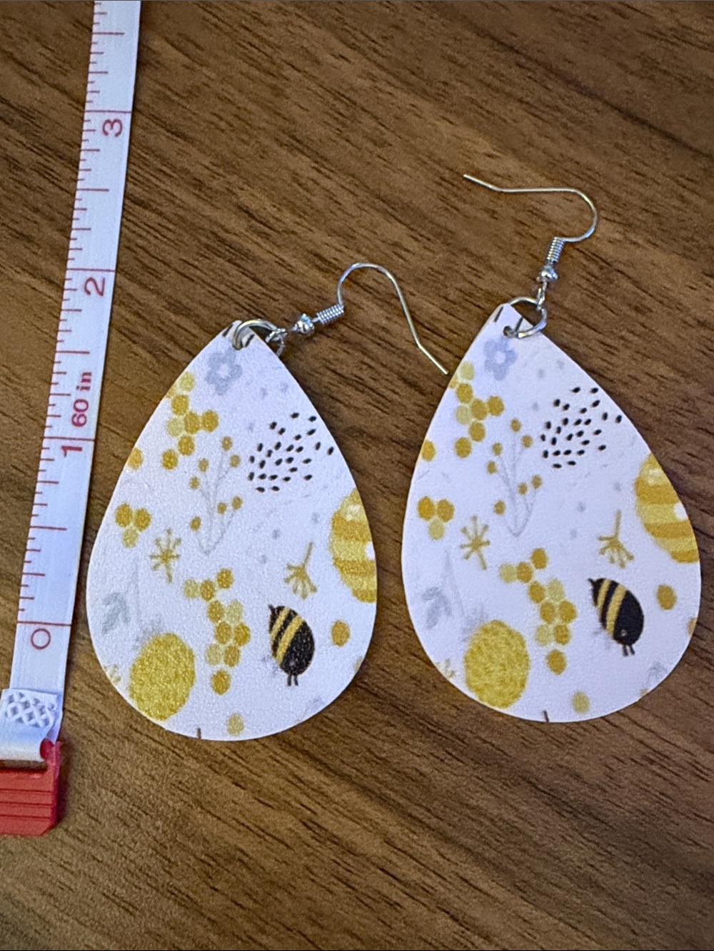 Teardrop Bee Print Earrings - White & Yellow Floral